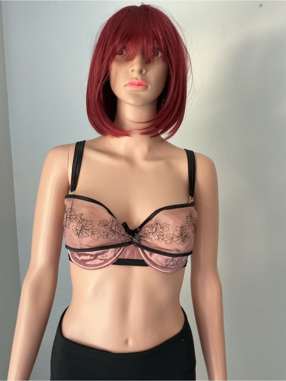 Cacique Dusty Pink and Black Sheer Floral Underwire Bra